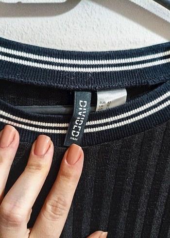 Kadın Siyah Çizgili Triko Elbise - Görsel 3