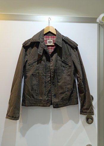 Düğmeli Kahverengi Kamuflaj Denim Ceket