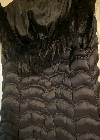 Kürk Detaylı Uzun Siyah Kadın Yelek - Görsel 3