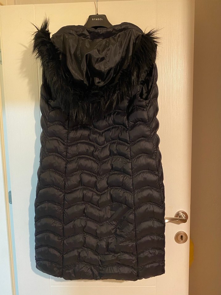 Kürk Detaylı Uzun Siyah Kadın Yelek - Görsel 2