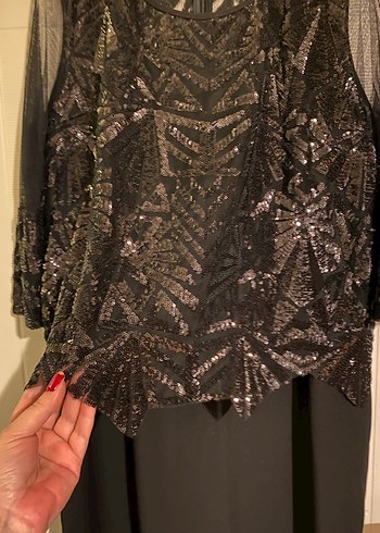 Uzun Siyah Gotik Drapeli Kadın Abiye Elbise - Görsel 2