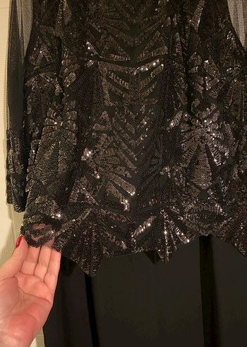 Uzun Siyah Gotik Drapeli Kadın Abiye Elbise - Görsel 3