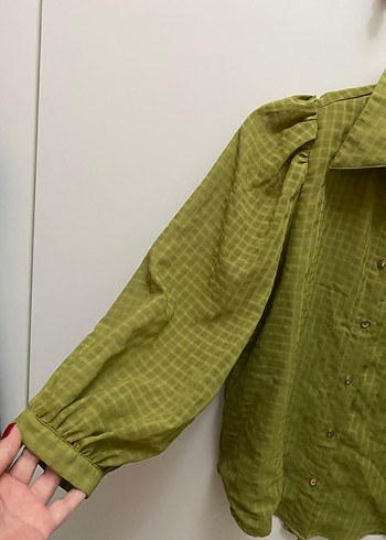 Düğmeli Yeşil  Kadın Gömlek - Görsel 3