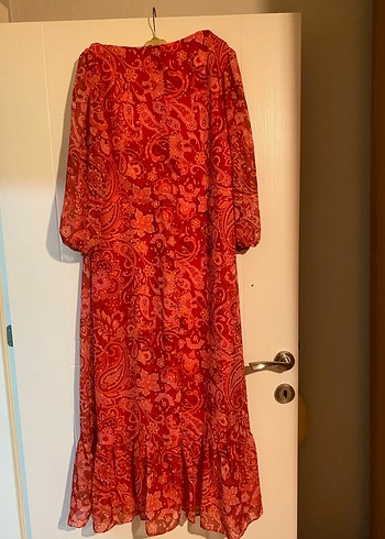 Kırmızı Drapeli Uzun Bohem Elbise - Görsel 2