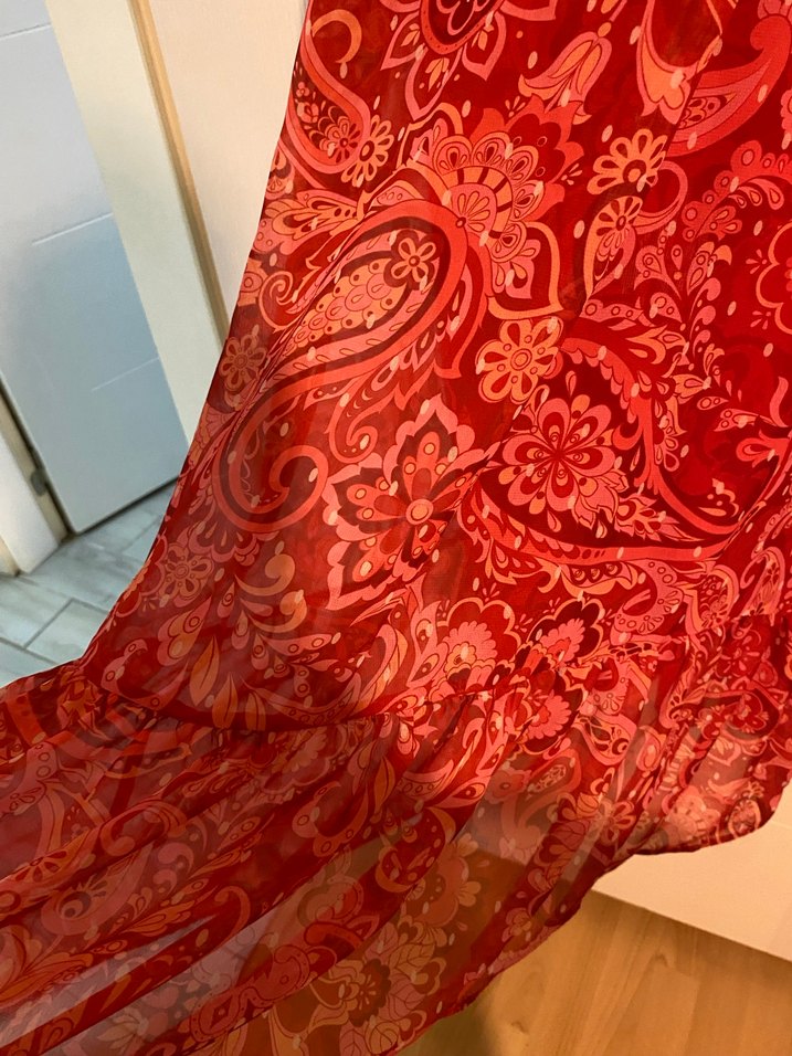 Kırmızı Drapeli Uzun Bohem Elbise - Görsel 3