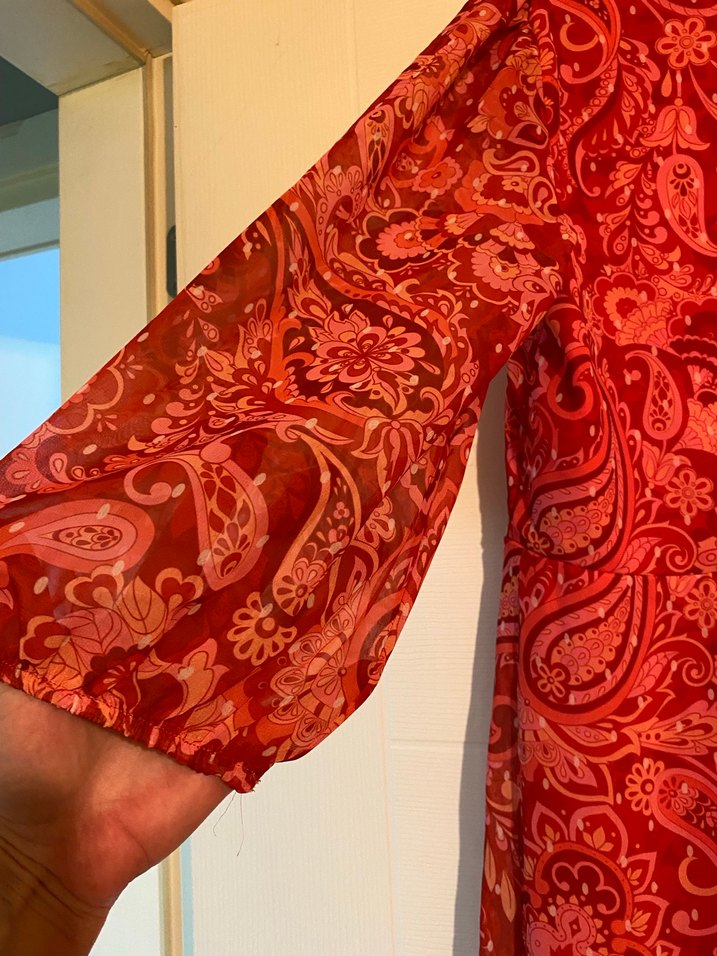 Kırmızı Drapeli Uzun Bohem Elbise - Görsel 4