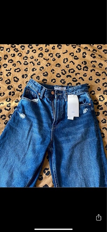 xs Beden mavi Renk Bershka PETITE Wide Leg 90's Jean