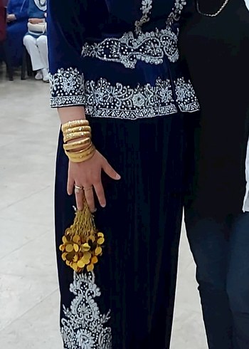 Navy İşlemeli Boncuklu Uzun Kollu Kadın Abiye şalvar kınalık - Görsel 4