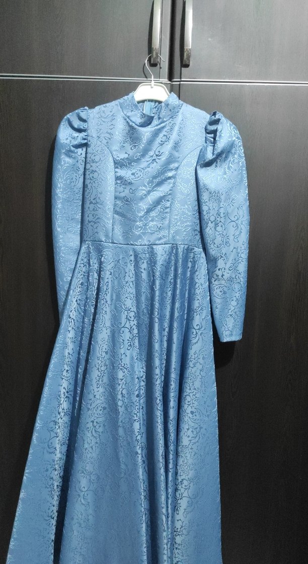 Mavi Vintage Uzun Kollu Uzun abiye - Görsel 3