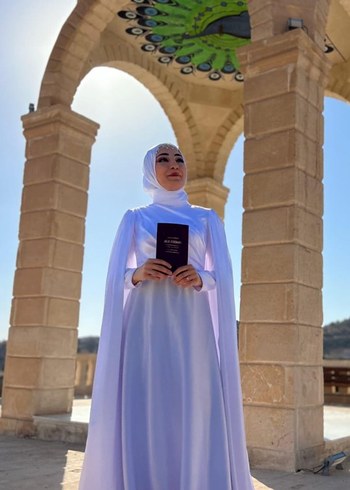 Drapeli Beyaz Uzun Kollu Nikah Elbisesi - Görsel 2