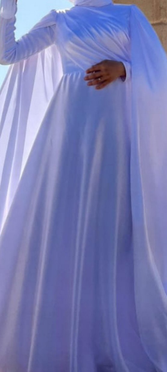 Drapeli Beyaz Uzun Kollu Nikah Elbisesi - Görsel 4