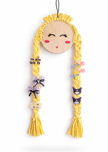 Sarı Örgülü Saçlı Duvara asmalı toka tutucu & organızer - Görsel 2