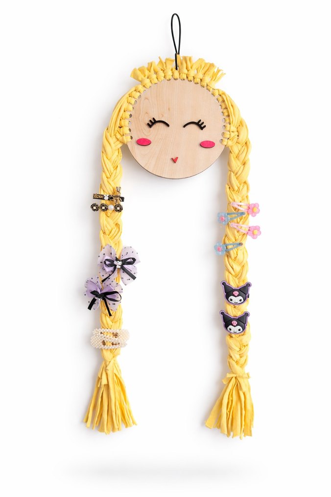 Sarı Örgülü Saçlı Duvara asmalı toka tutucu & organızer - Görsel 2