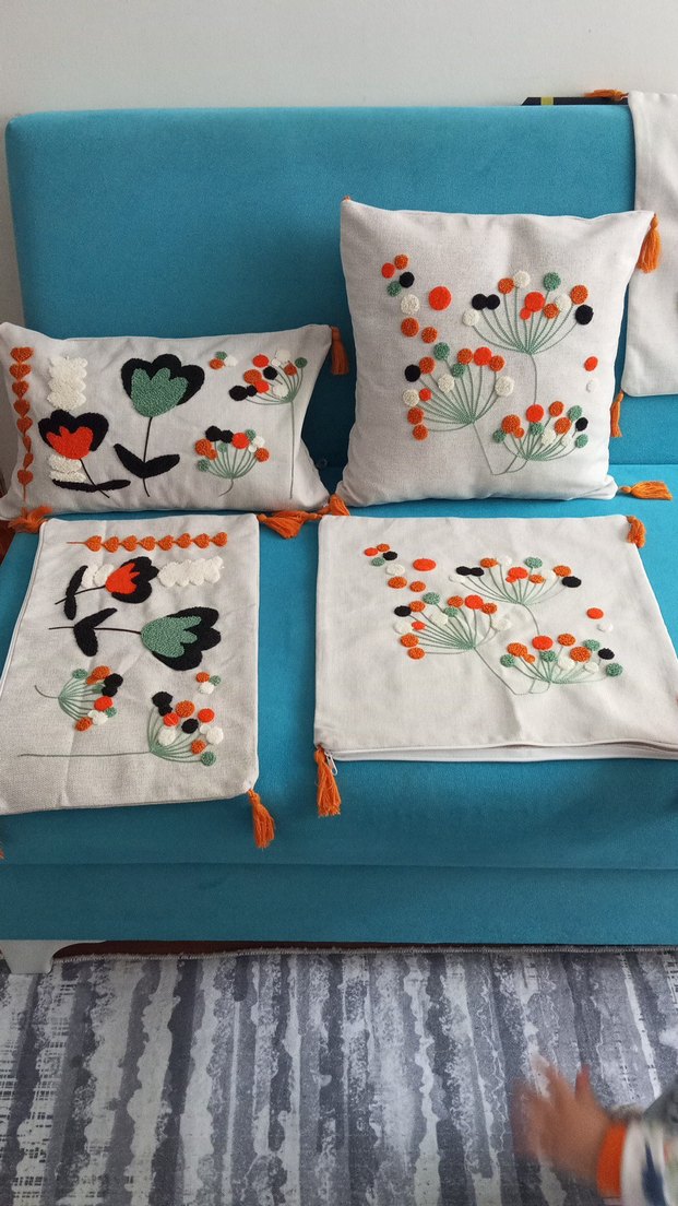 Çiçek Desenli Bohem Renkli Kırlent Kılıfı - Görsel 3