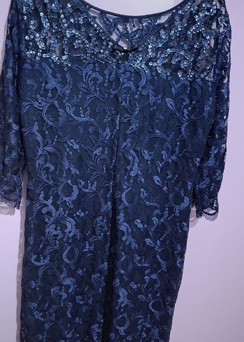 Lacivert Dantel Uzun Kollu Abiye Elbise - Görsel 3