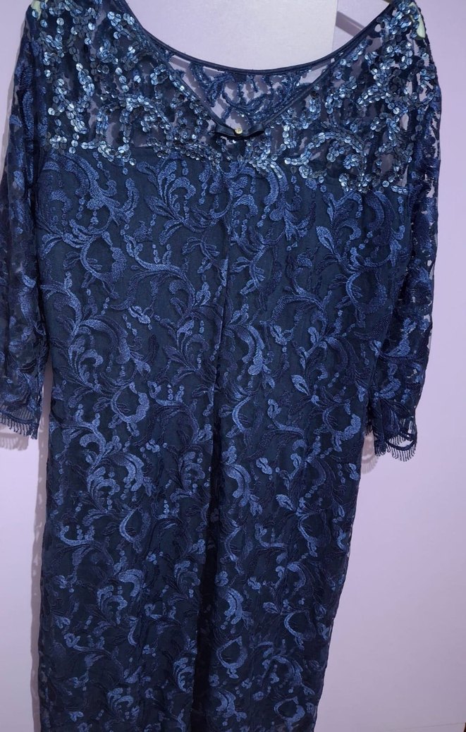 Lacivert Dantel Uzun Kollu Abiye Elbise - Görsel 3