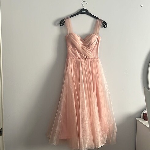 Toz pembe midi boy elbise
