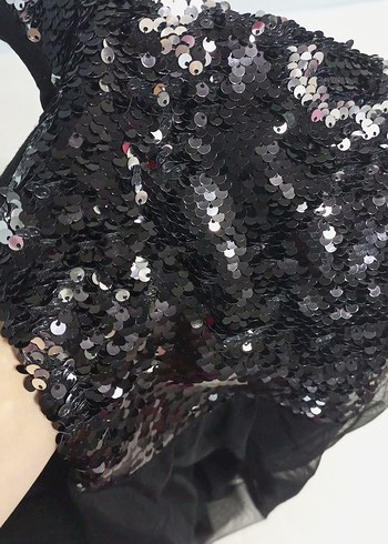 Kız Çocuk Siyah Pul Payetli abiye Elbise - Görsel 2