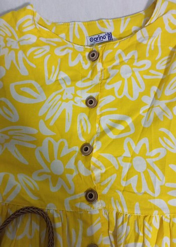 Sarı Çiçek Desenli Kız Elbisesi - Görsel 3