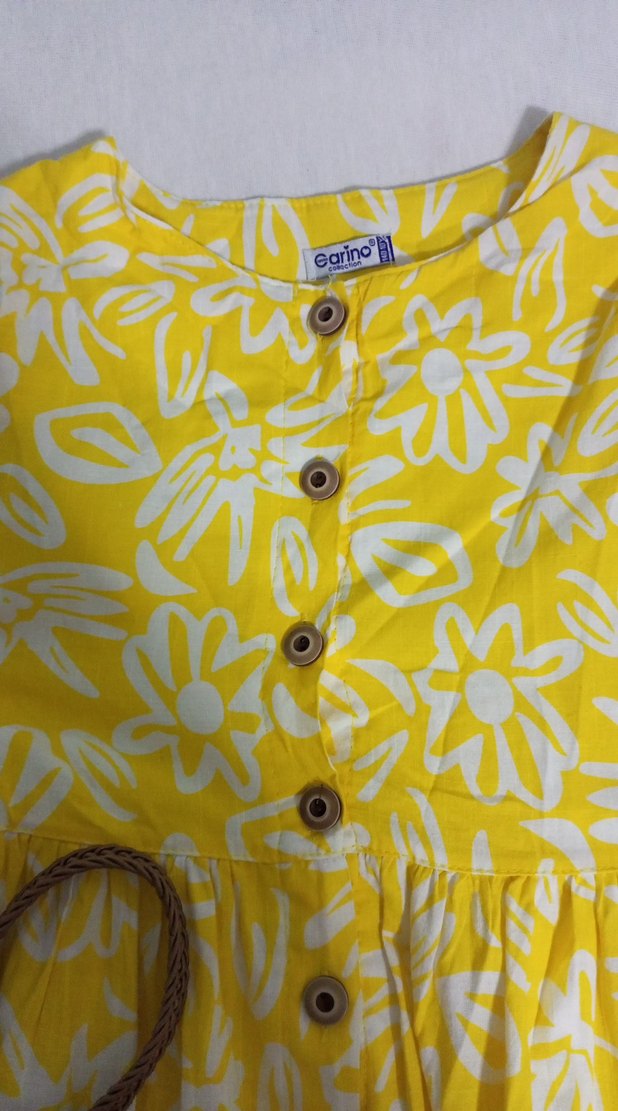 Sarı Çiçek Desenli Kız Elbisesi - Görsel 3