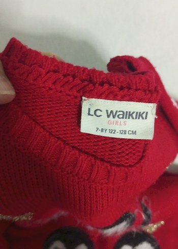 Kız Çocuk Kırmızı Penguen Nakışlı Triko elbise - Görsel 2