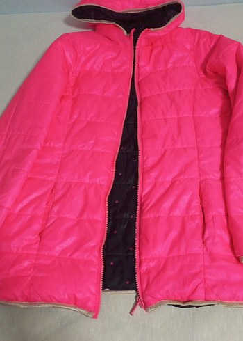 Kız Çocuk Kapüşonlu Fermuarlı Pembe Siyah Mont - Görsel 2