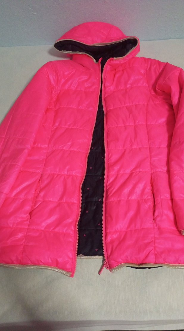 Kız Çocuk Kapüşonlu Fermuarlı Pembe Siyah Mont - Görsel 2