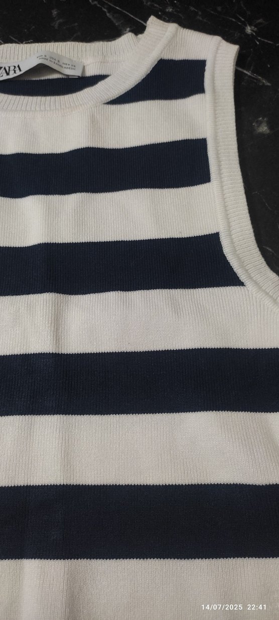 Çizgili Örme Kolsuz Kadın Atlet - Görsel 2