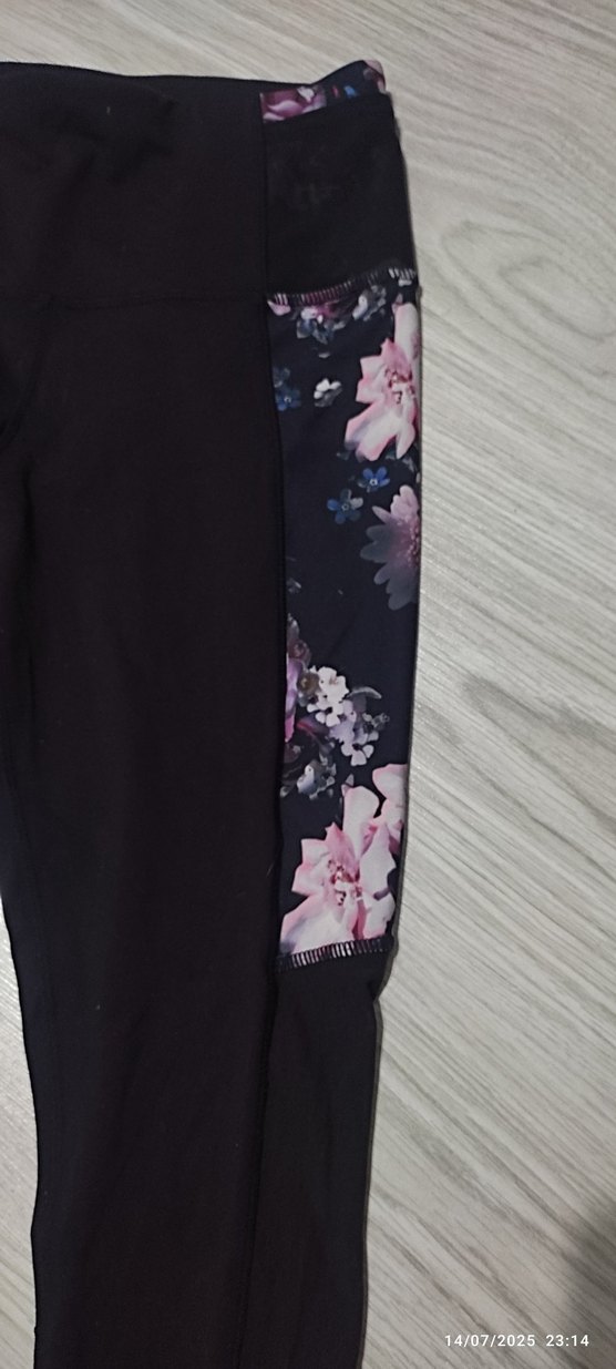 Siyah Çiçek Desenli Elastik Kadın Tayt - Görsel 2
