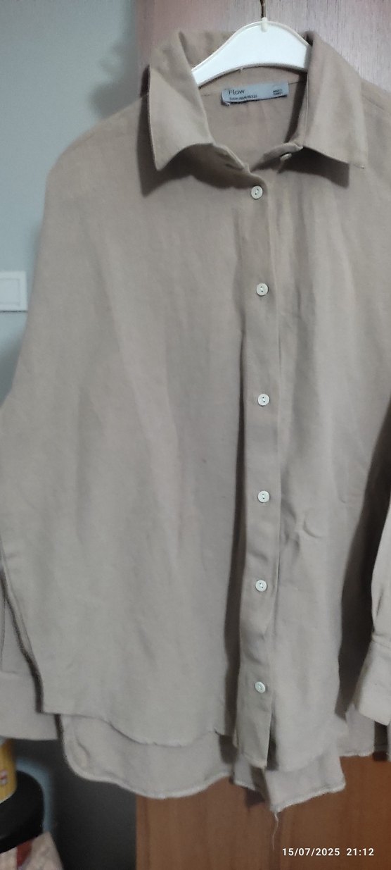 Bej Kadın Keten Gömlek - Görsel 2