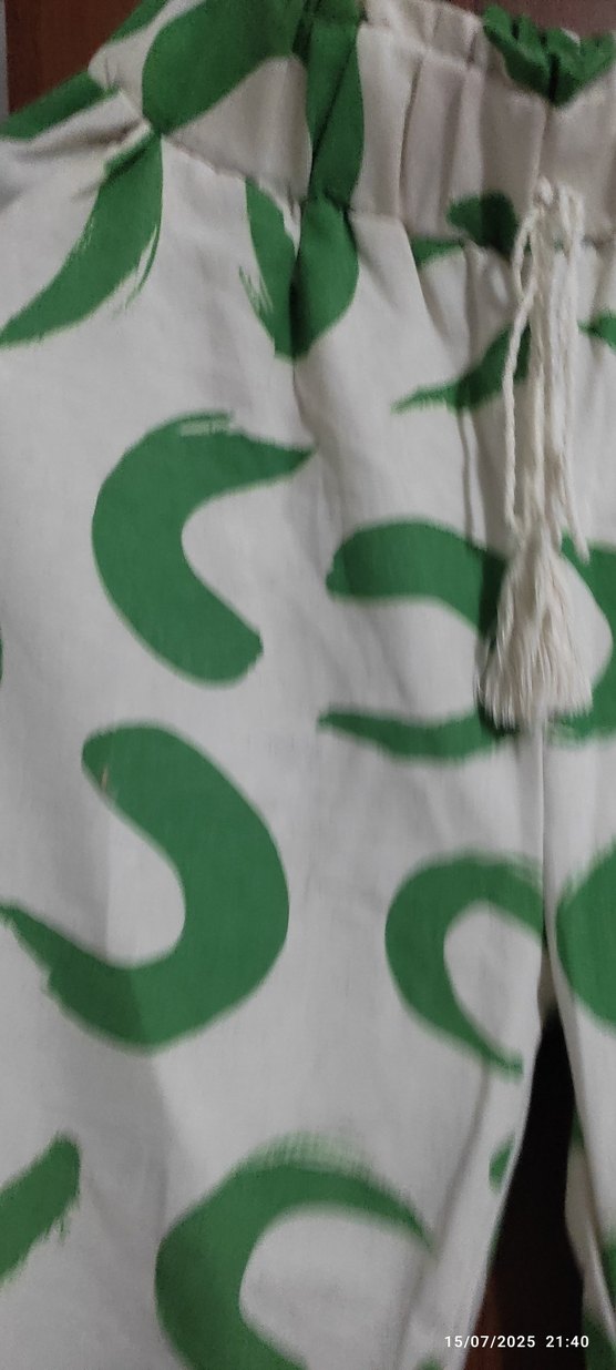 Yeşil Baskılı Rahat Kesim Kadın Keten  Pantolon - Görsel 4