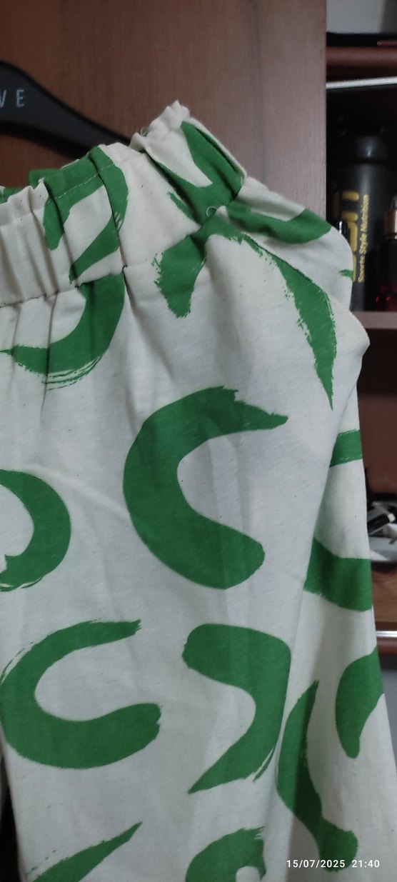 Yeşil Baskılı Rahat Kesim Kadın Keten  Pantolon - Görsel 2