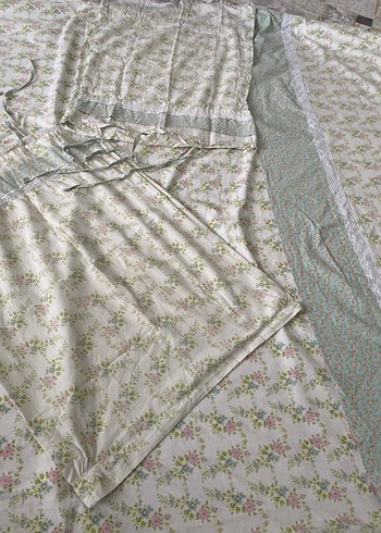 Açık yeşil Çiçek Desenli Nevresim ve Çarşaf Takımı - Görsel 8