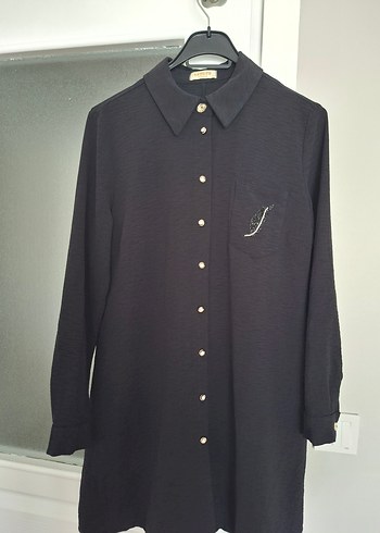 Düğmeli Siyah kadın tunik gomlek - Görsel 2