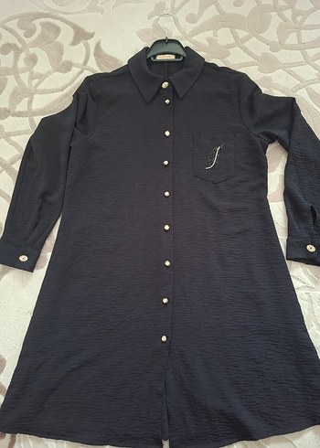 Düğmeli Siyah kadın tunik gomlek - Görsel 4