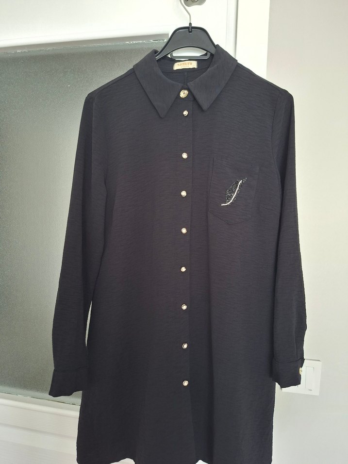 Düğmeli Siyah kadın tunik gomlek - Görsel 2