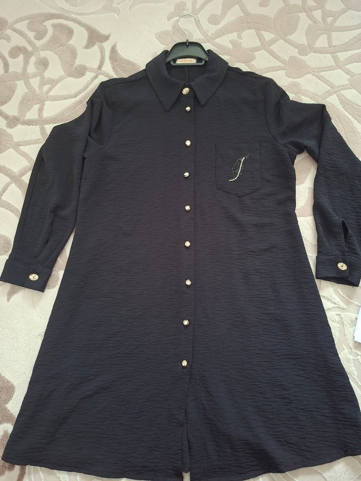 Düğmeli Siyah kadın tunik gomlek - Görsel 4