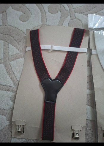 Koyu Kırmızı Desenli Çocuk Askısı ve Papyon - Görsel 2