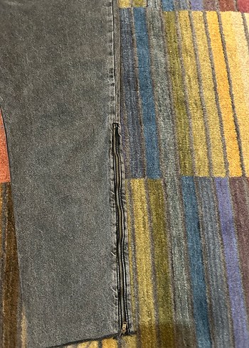 Gri Bağlama Desenli Bol Kesim Kadın Kot Pantolon - Görsel 3