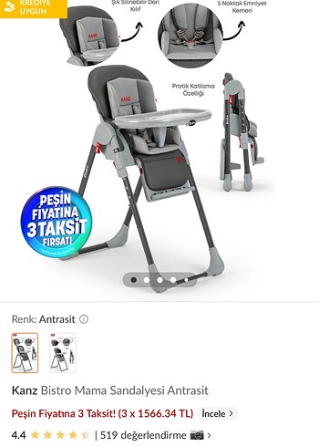 Gri Kanz Bebek Mama Sandalyesi - Görsel 5