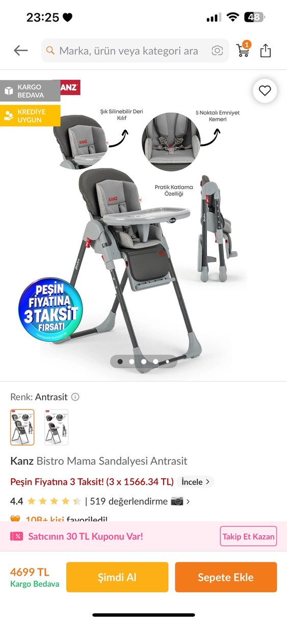 Gri Kanz Bebek Mama Sandalyesi - Görsel 5