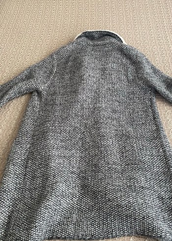 Gri Örgü Yün Kadın Midi Kaban - Görsel 3