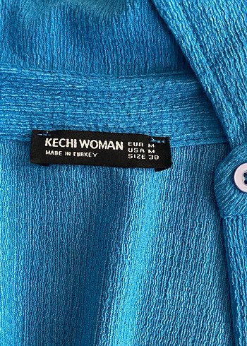 Mavi Düğmeli Keten Kadın Gömlek - Görsel 4