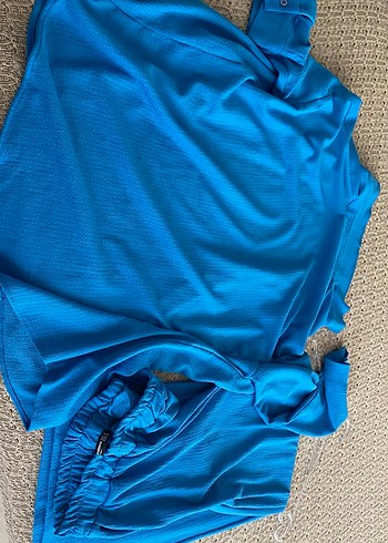 Mavi Düğmeli Keten Kadın Gömlek - Görsel 3