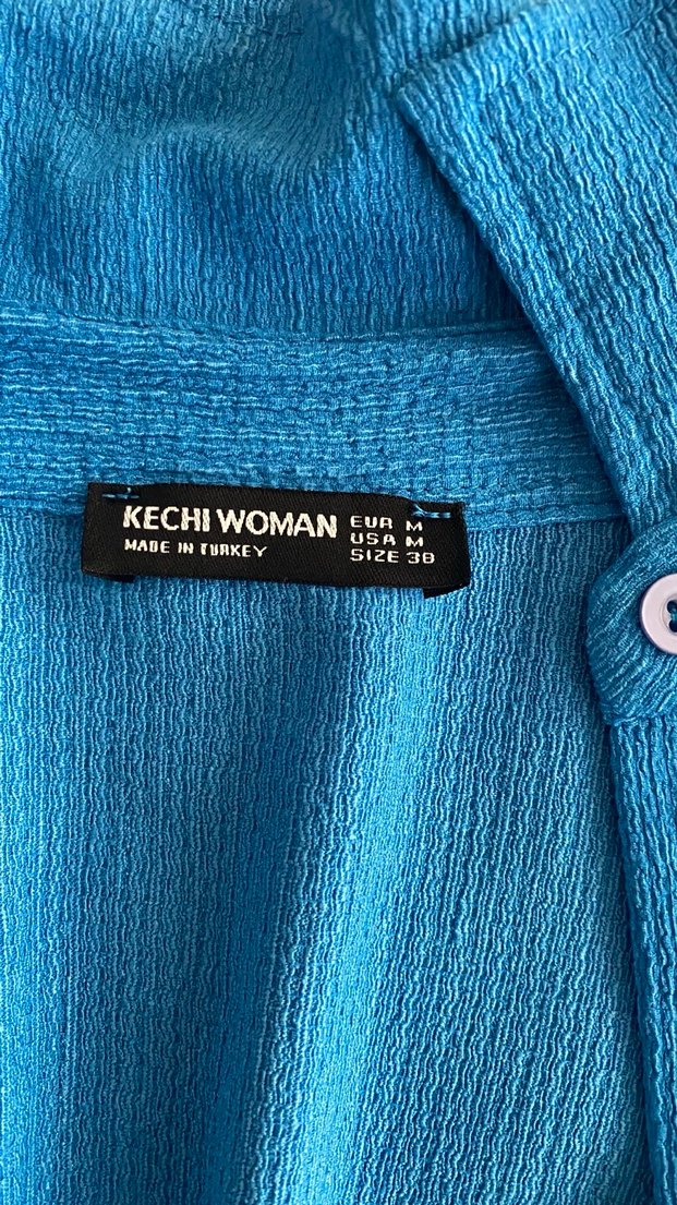 Mavi Düğmeli Keten Kadın Gömlek - Görsel 4