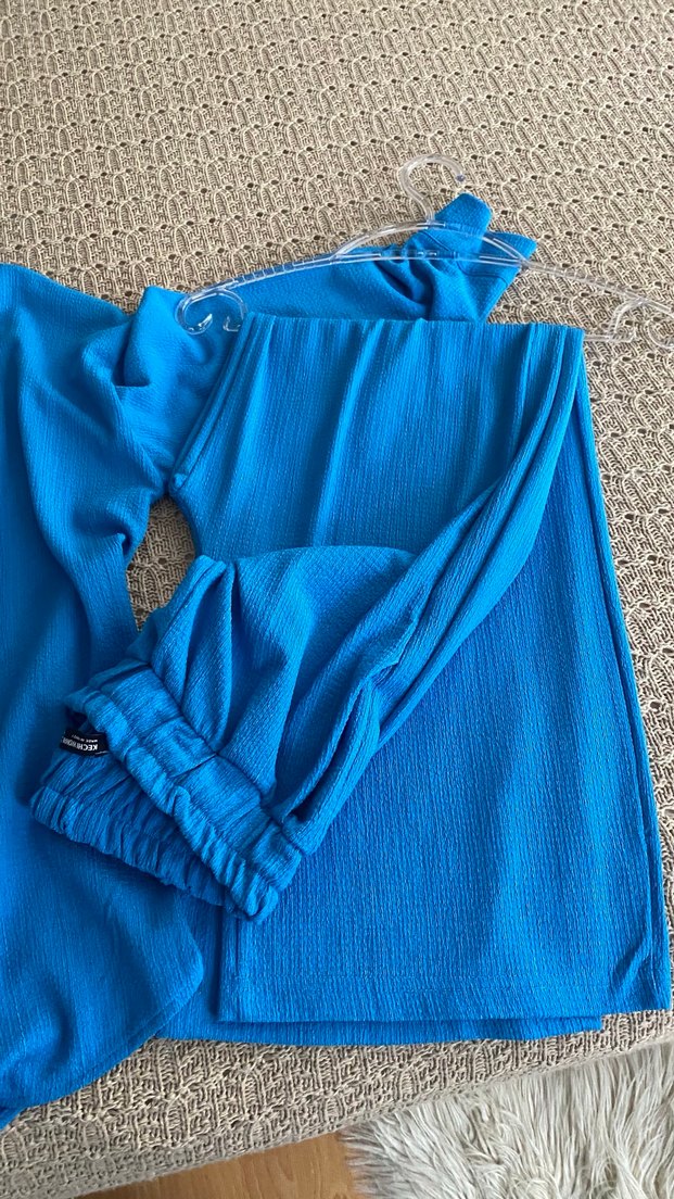 Mavi Düğmeli Keten Kadın Gömlek - Görsel 2