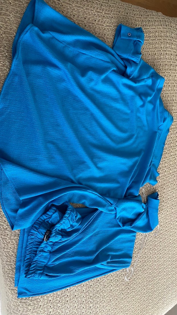 Mavi Düğmeli Keten Kadın Gömlek - Görsel 3