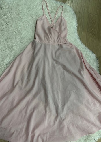 Pembe V Yaka Drapeli midi Elbise