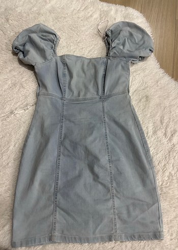 Buz mavisi Straplez Midi Denim Elbise