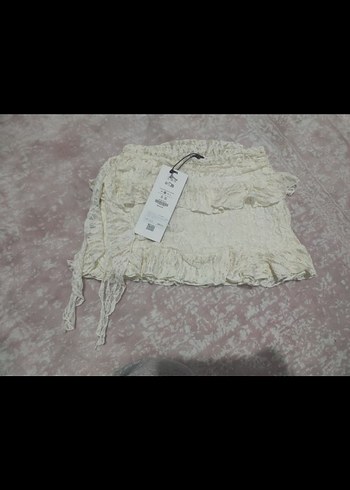 s Beden ten rengi Renk Bershka Dantelli Fırfırlı Mini Viral etek
